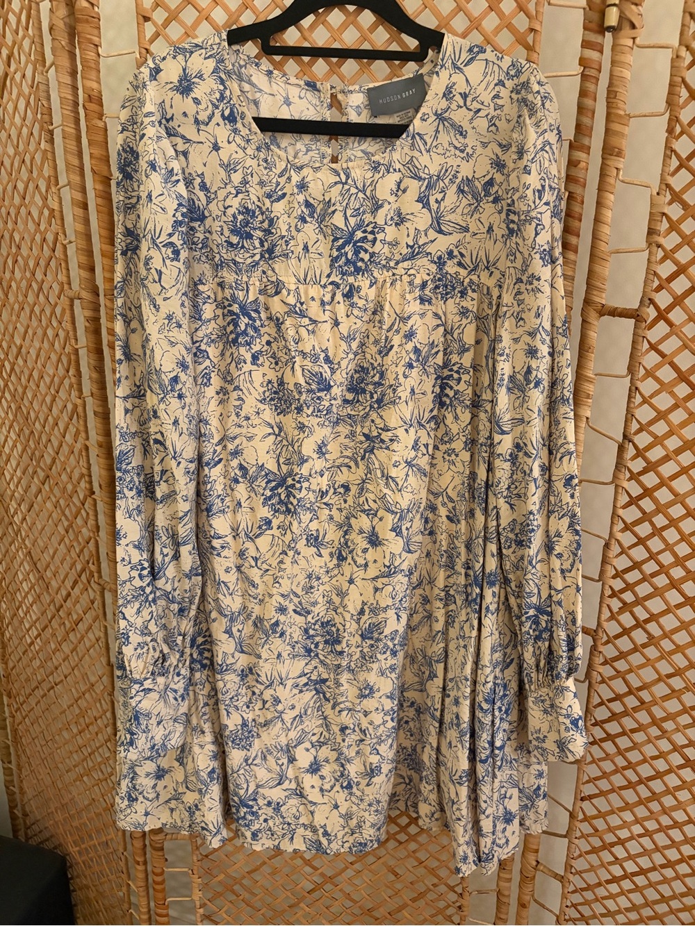 Hudson Gray Cream Long-Sleeve Dress with Blue Floral Print